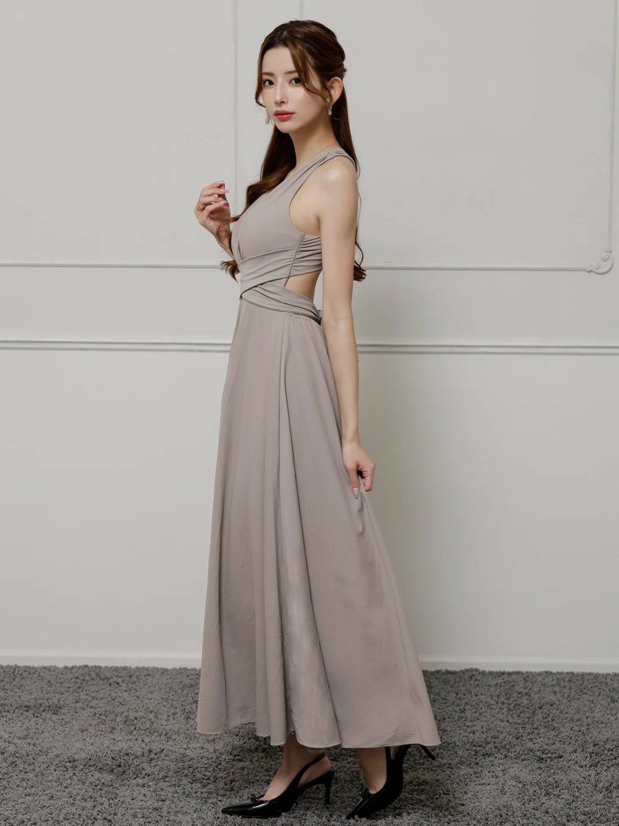 画像6: [Veautt]Vカット・ウエストクロス・バックオープン・リボン・フレアロングドレス《送料＆代引き手数料無料》 (6)