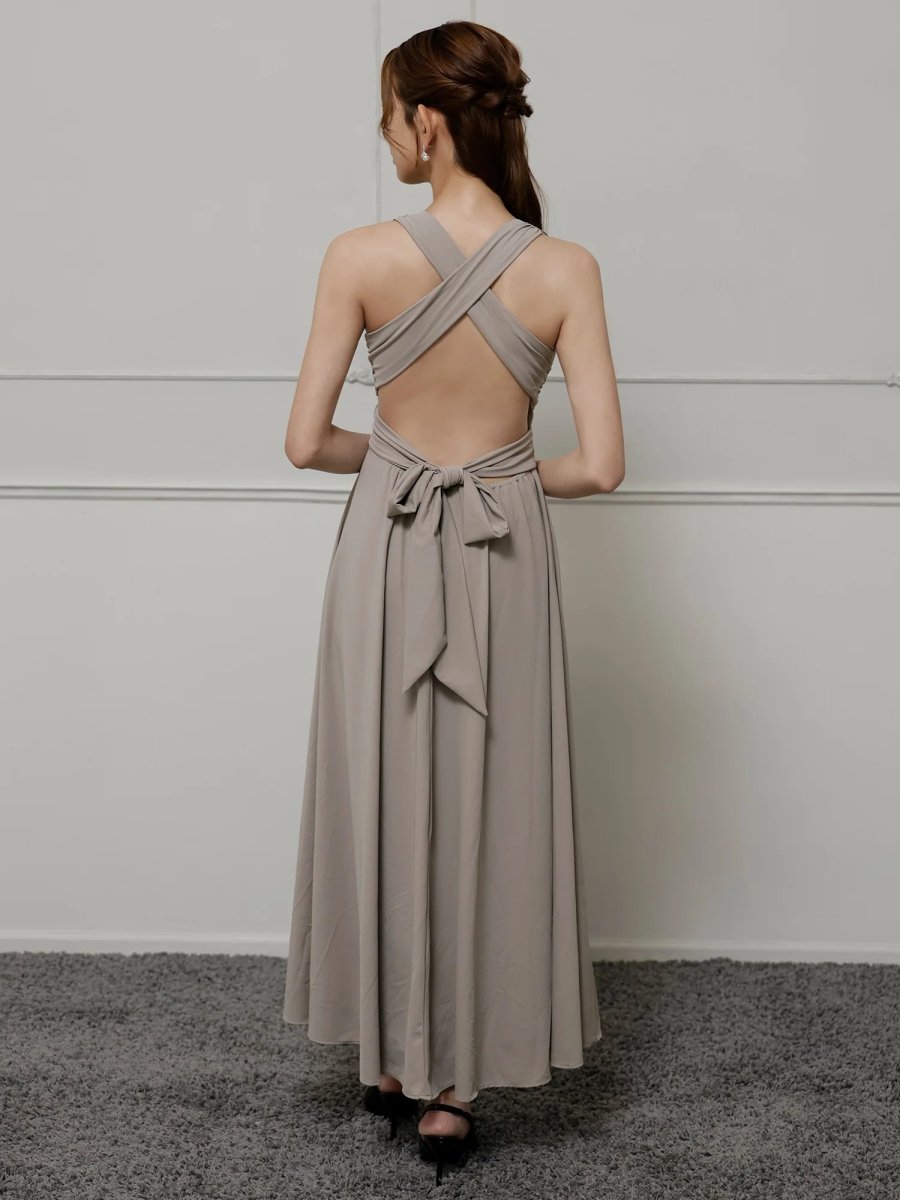 画像7: [Veautt]Vカット・ウエストクロス・バックオープン・リボン・フレアロングドレス《送料＆代引き手数料無料》 (7)