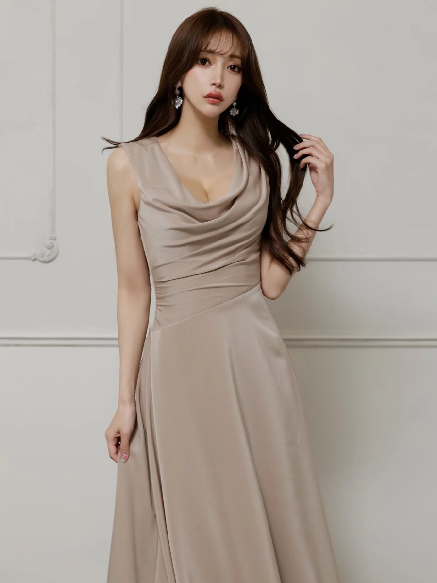 画像2: [Veautt]バストドレープ・アシンメトリーデザイン・フレアロングドレス《送料＆代引き手数料無料》 (2)