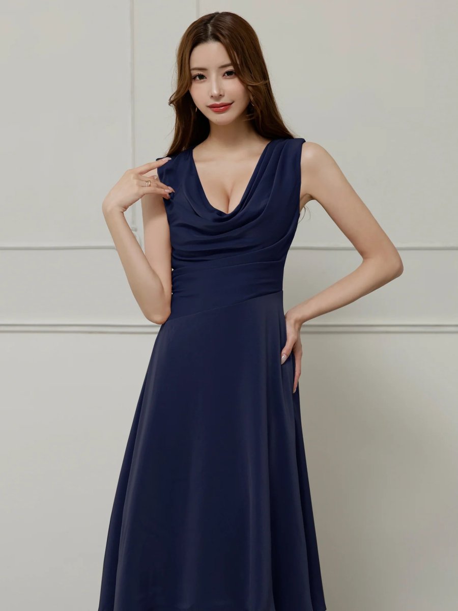 画像3: [Veautt]バストドレープ・アシンメトリーデザイン・フレアロングドレス《送料＆代引き手数料無料》 (3)