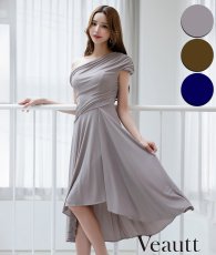 画像1: [Veautt]ワンショルダー・アシンメトリー・フレア・ミディアムドレス《送料＆代引き手数料無料》 (1)