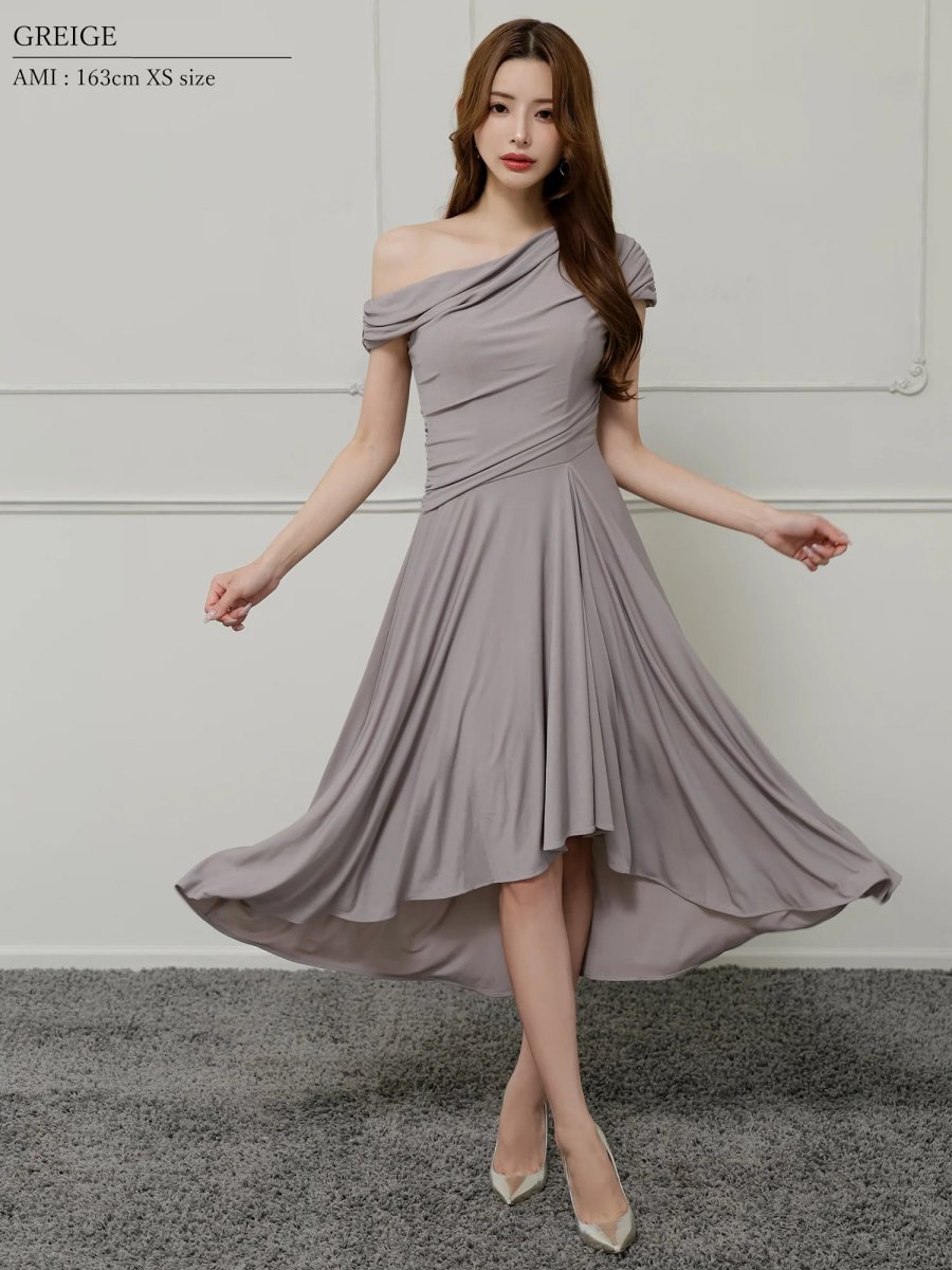 画像6: [Veautt]ワンショルダー・アシンメトリー・フレア・ミディアムドレス《送料＆代引き手数料無料》 (6)