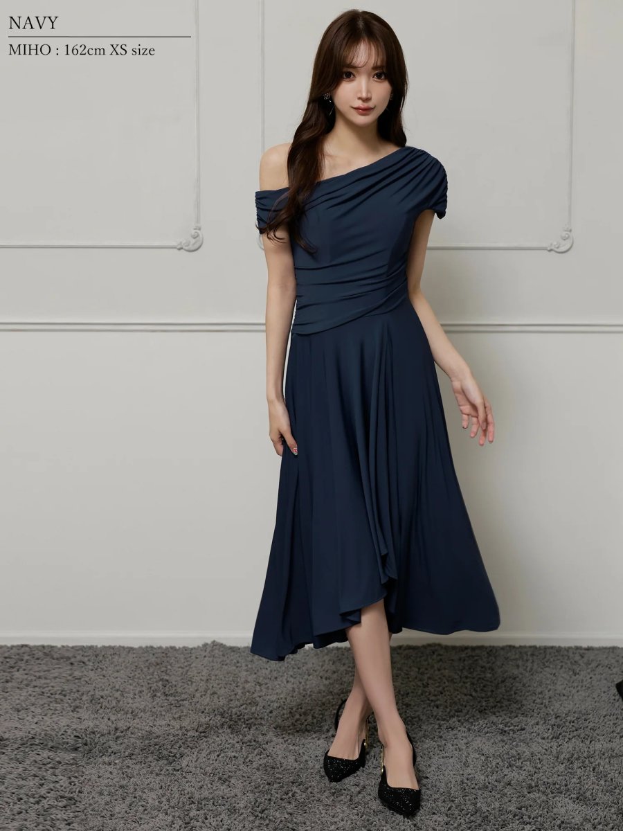 画像8: [Veautt]ワンショルダー・アシンメトリー・フレア・ミディアムドレス《送料＆代引き手数料無料》 (8)