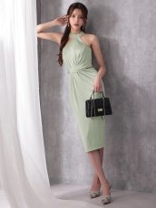 画像4: [Veautt]アシンメトリーホルターネック・ウエストクロスデザイン・サイドカット・タイト・ミディアムドレス《送料＆代引き手数料無料》 (4)