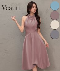 画像1: [ XS-Mサイズ / 4カラー ][Veautt]ネックデザイン・アシンメトリー・フレア・ミディアムドレス《送料＆代引き手数料無料》 (1)