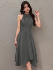 画像6: [ XS-Mサイズ / 4カラー ][Veautt]ネックデザイン・アシンメトリー・フレア・ミディアムドレス《送料＆代引き手数料無料》 (6)