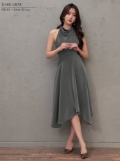 画像7: [ XS-Mサイズ / 4カラー ][Veautt]ネックデザイン・アシンメトリー・フレア・ミディアムドレス《送料＆代引き手数料無料》 (7)