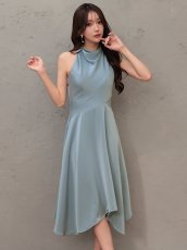 画像8: [ XS-Mサイズ / 4カラー ][Veautt]ネックデザイン・アシンメトリー・フレア・ミディアムドレス《送料＆代引き手数料無料》 (8)