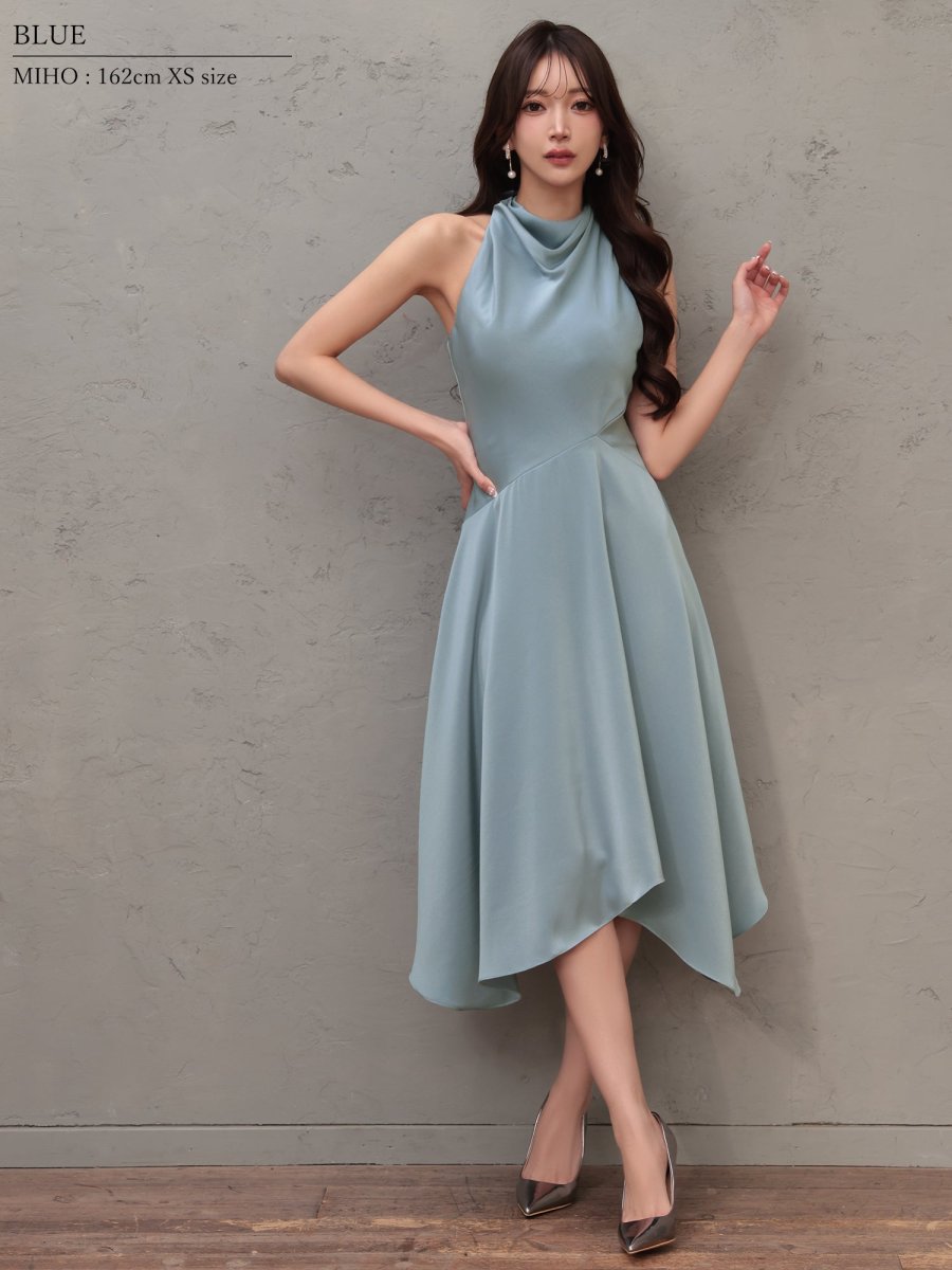 画像9: [ XS-Mサイズ / 4カラー ][Veautt]ネックデザイン・アシンメトリー・フレア・ミディアムドレス《送料＆代引き手数料無料》 (9)