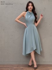 画像9: [ XS-Mサイズ / 4カラー ][Veautt]ネックデザイン・アシンメトリー・フレア・ミディアムドレス《送料＆代引き手数料無料》 (9)