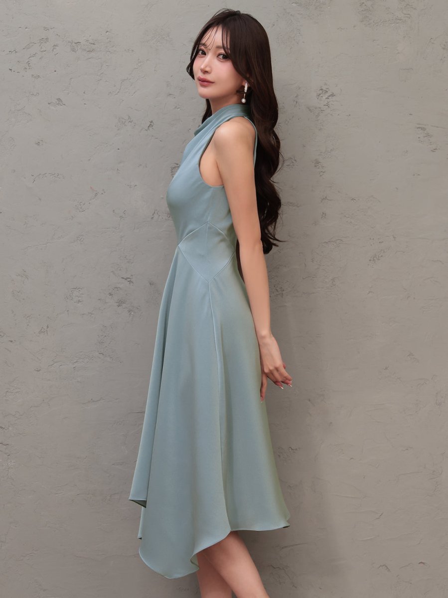 画像10: [ XS-Mサイズ / 4カラー ][Veautt]ネックデザイン・アシンメトリー・フレア・ミディアムドレス《送料＆代引き手数料無料》 (10)