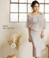 画像4: [Veautt]オフショルダー・ワンショルダー・セパレート・サイドスリット・タイト・ミディアムドレス・ワンピース《送料＆代引き手数料無料》 (4)