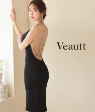 画像1: [Veautt]ノースリーブ・ブラック・フロントファスナー・シースルー・ビジュー・ミディアムドレス・ワンピース《送料＆代引き手数料無料》 (1)