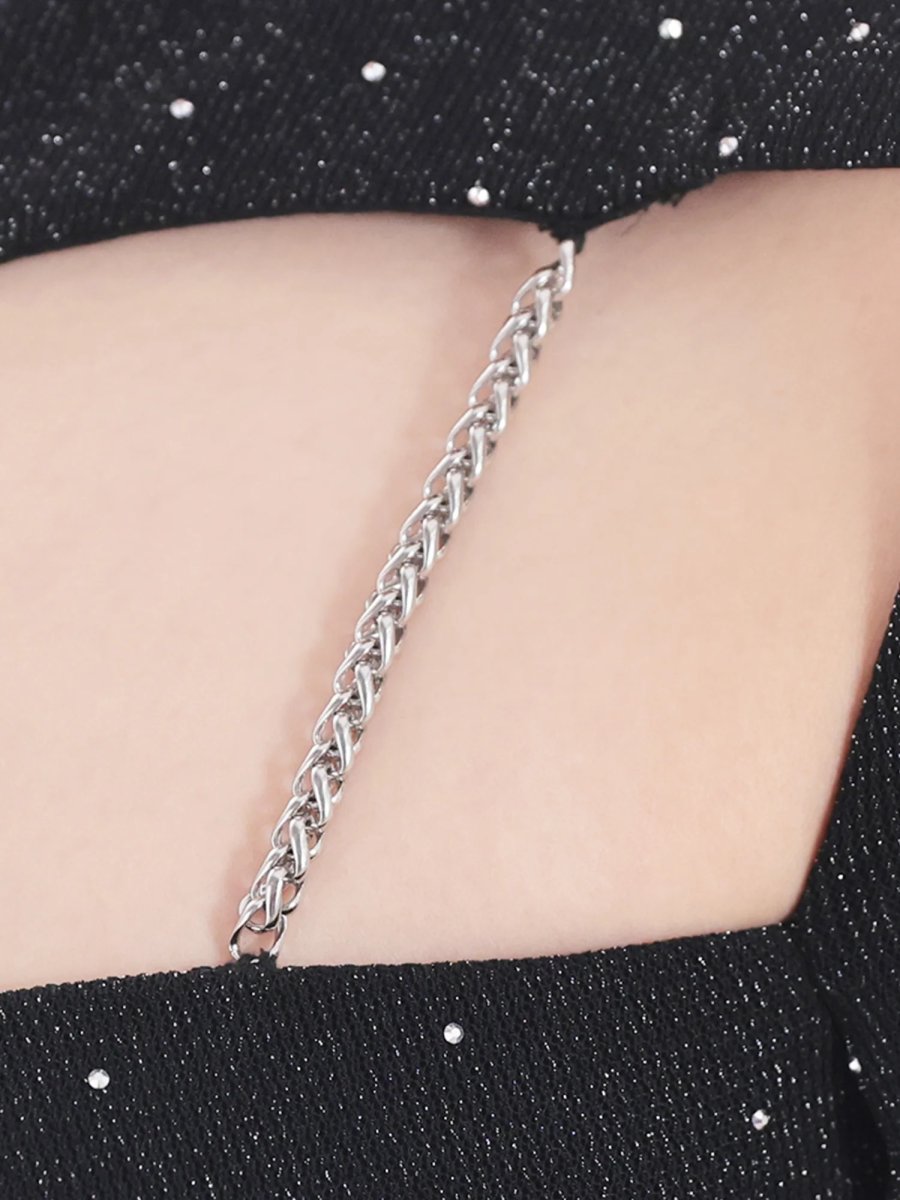 画像6: [Veautt]ワンショルダー・アシンメトリー・バストカット・チェーン・ラメ ・半袖 ・タイト・ミディアムドレス《送料＆代引き手数料無料》 (6)