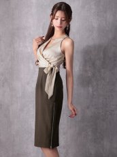 画像5: [Veautt]ウエストクロス・バストタック・リボン・バイカラー・チェーン・サイドファスナー・タイト・ミディアムドレス《送料＆代引き手数料無料》 (5)