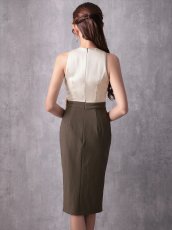 画像6: [Veautt]ウエストクロス・バストタック・リボン・バイカラー・チェーン・サイドファスナー・タイト・ミディアムドレス《送料＆代引き手数料無料》 (6)