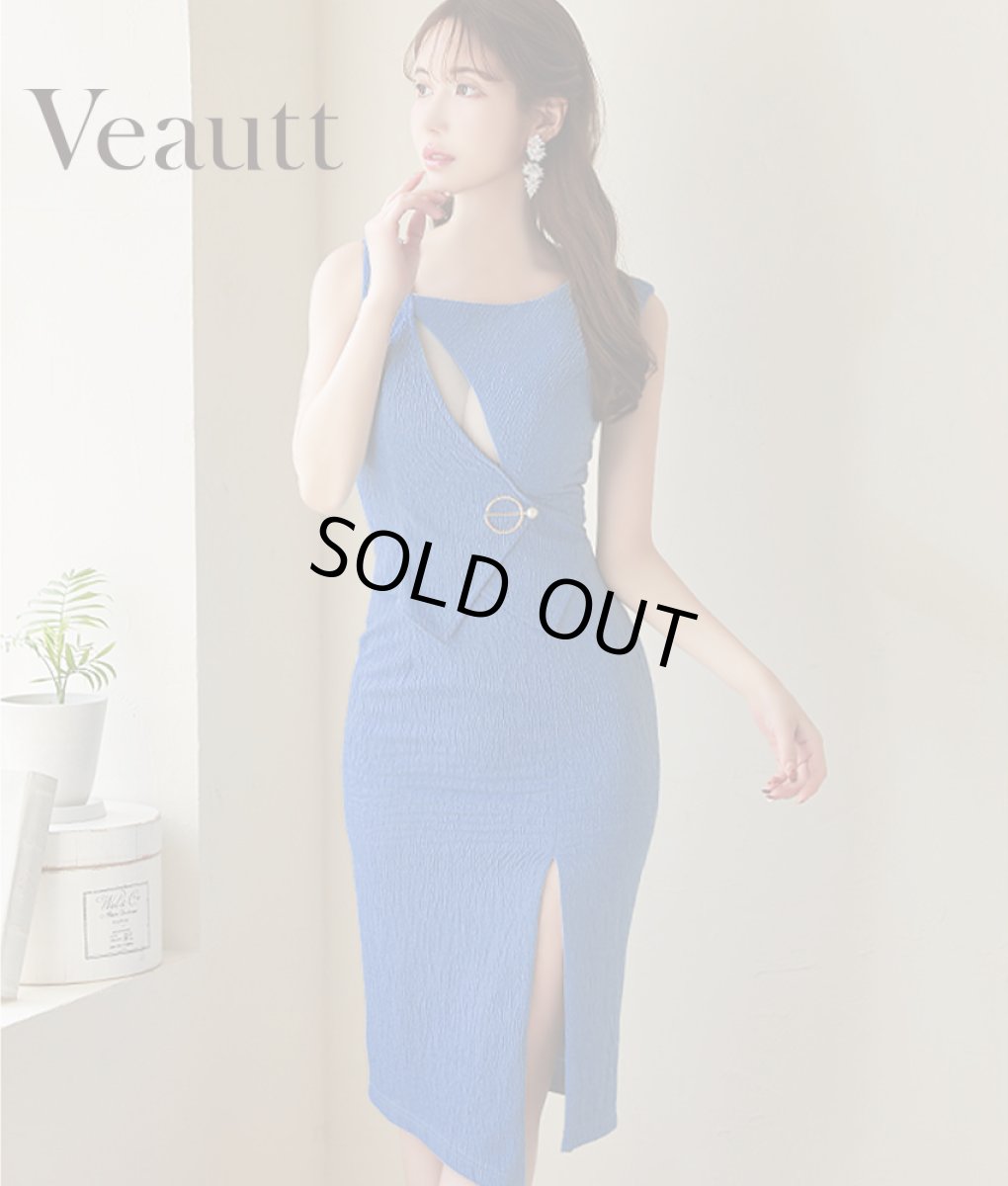 画像1: [Veautt]ノースリーブ・胸元スリットカット・メッシュ・サイドスリット・ミニドレス・ワンピース《送料＆代引き手数料無料》 (1)