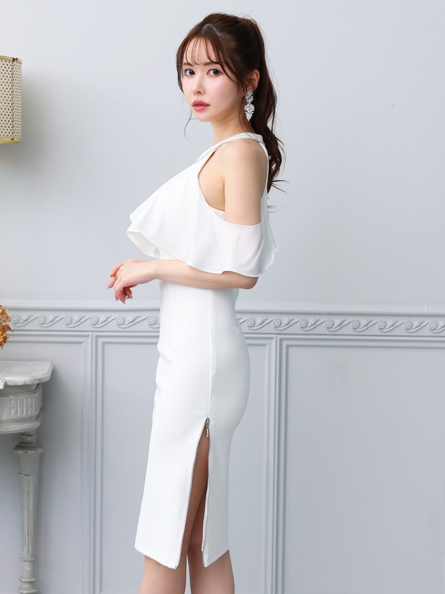 画像6: [Veautt]オープンショルダー・サテン・シフォン・サイドファスナー・ビジュー・半袖・タイト・ミニドレス・ワンピース・キャバドレス《送料＆代引き手数料無料》 (6)