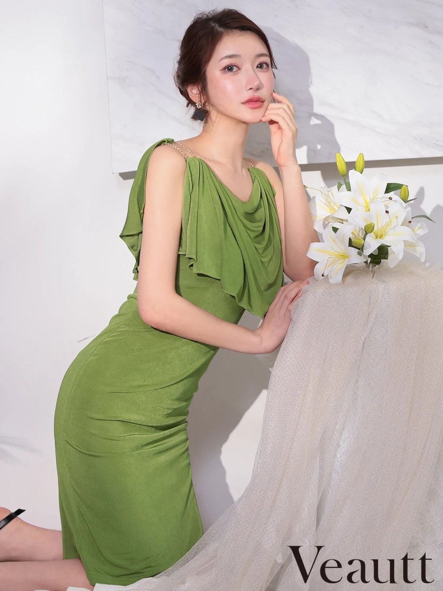 画像5: [Veautt]レイヤード・ チェーン・ ドレープ・ サイドファスナー・ タイト・ ミディアムドレス《送料＆代引き手数料無料》 (5)