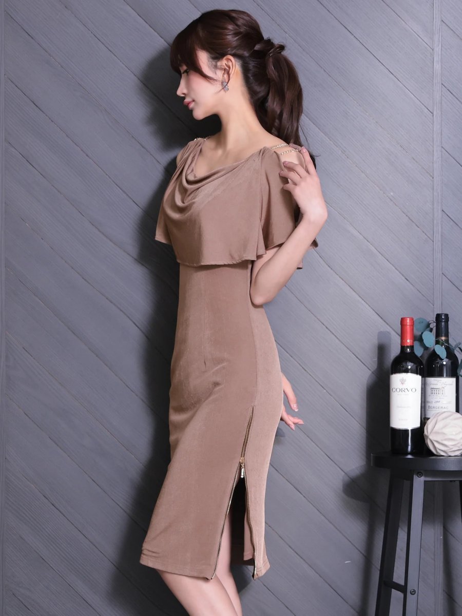 画像6: [Veautt]レイヤード・ チェーン・ ドレープ・ サイドファスナー・ タイト・ ミディアムドレス《送料＆代引き手数料無料》 (6)