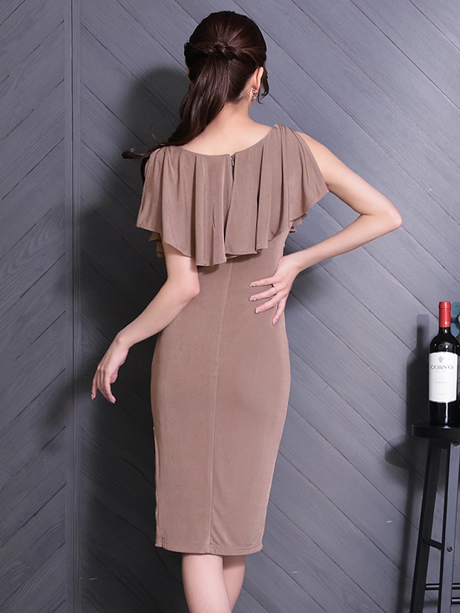 画像7: [Veautt]レイヤード・ チェーン・ ドレープ・ サイドファスナー・ タイト・ ミディアムドレス《送料＆代引き手数料無料》 (7)