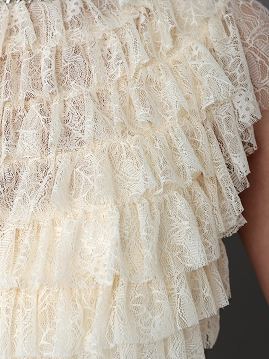 画像6: [Veautt]フロントレース・フリル・ビジュー・ハイネック・タイト・ミディアムドレス《送料＆代引き手数料無料》 (6)