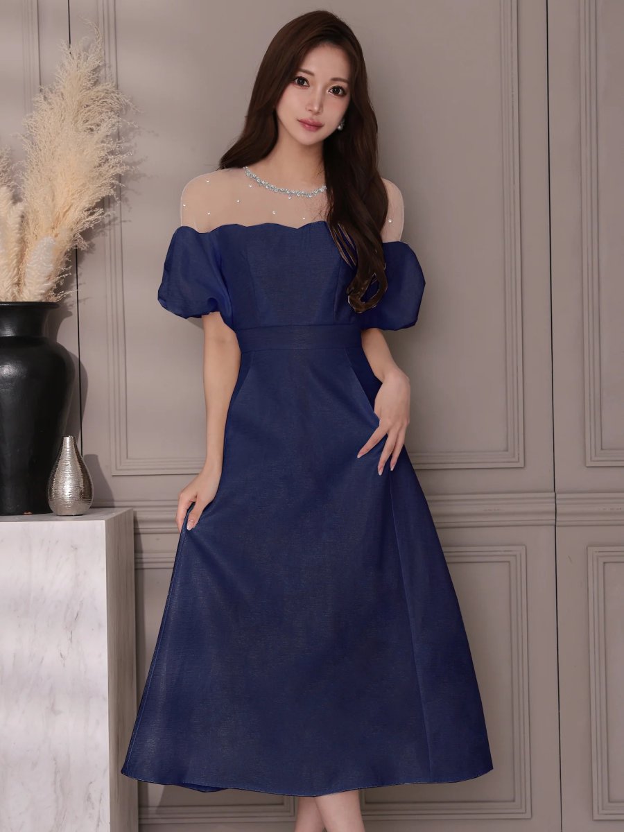 画像3: [Veautt]パフスリーブ・レース・ビジュー・Aライン・フレアロングドレス《送料＆代引き手数料無料》 (3)