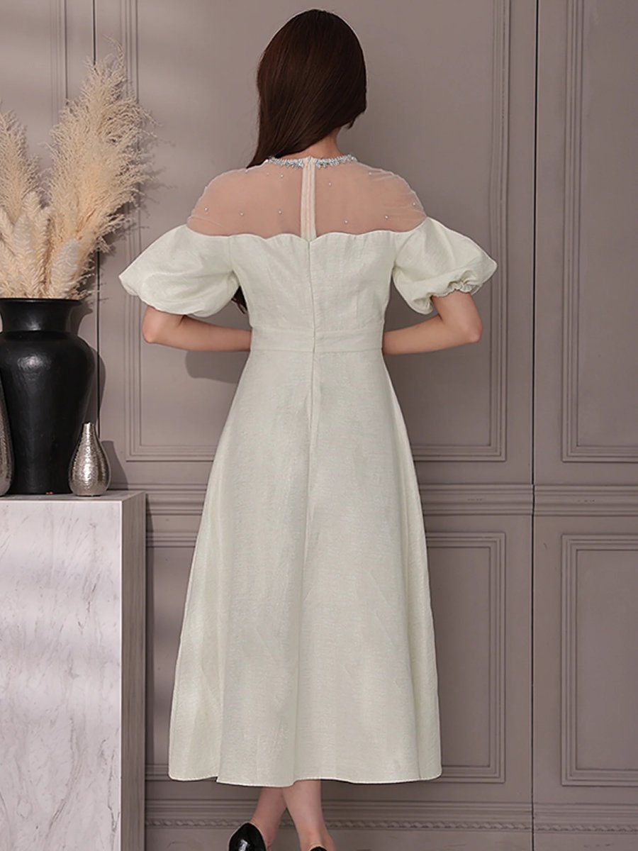 画像5: [Veautt]パフスリーブ・レース・ビジュー・Aライン・フレアロングドレス《送料＆代引き手数料無料》 (5)