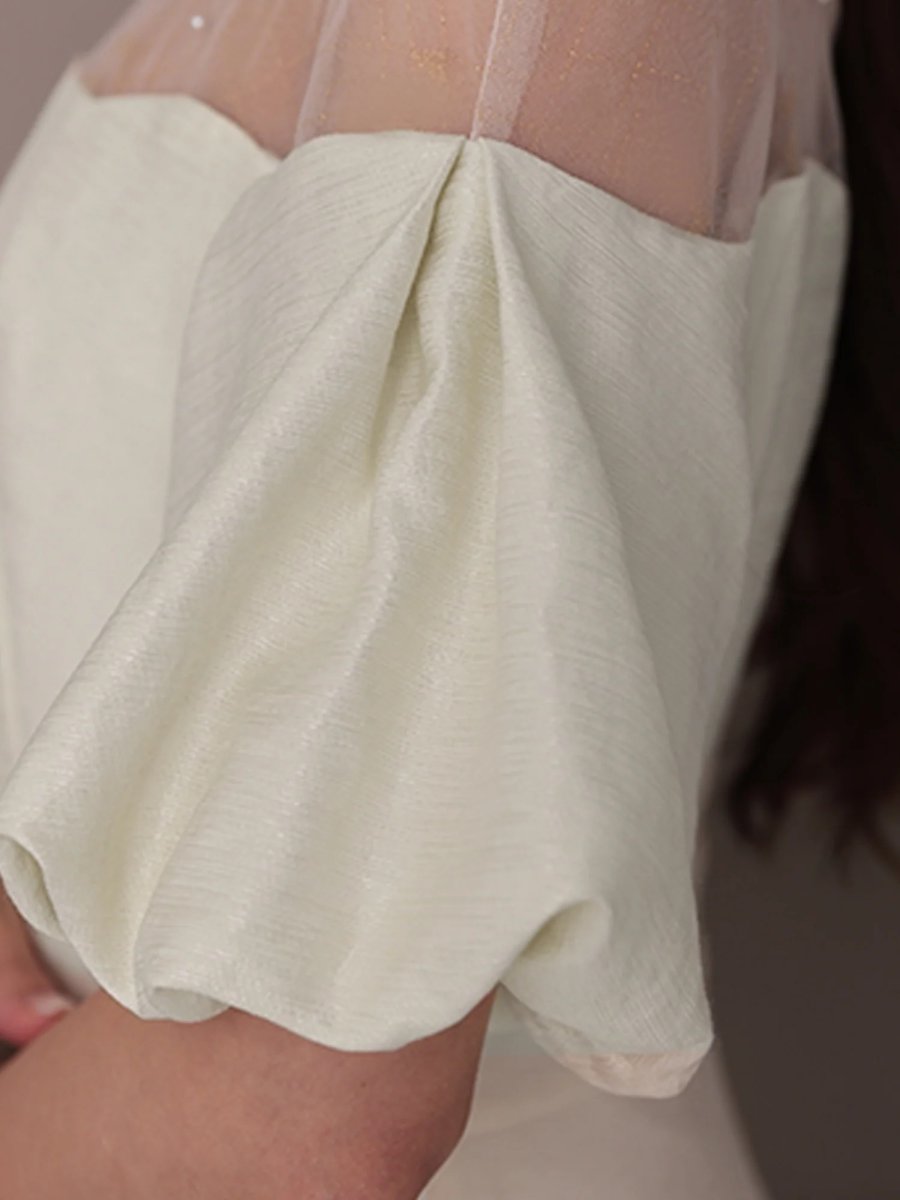 画像6: [Veautt]パフスリーブ・レース・ビジュー・Aライン・フレアロングドレス《送料＆代引き手数料無料》 (6)