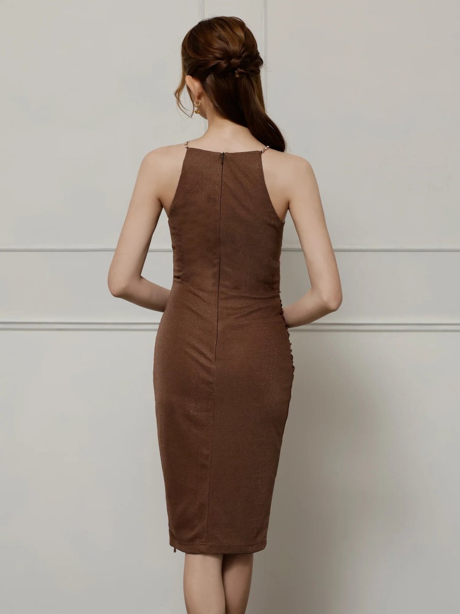 画像7: [Veautt]ホルターネック・フロントシアーデザイン・ビジューチェーン・タイトミディアムドレス《送料＆代引き手数料無料》 (7)