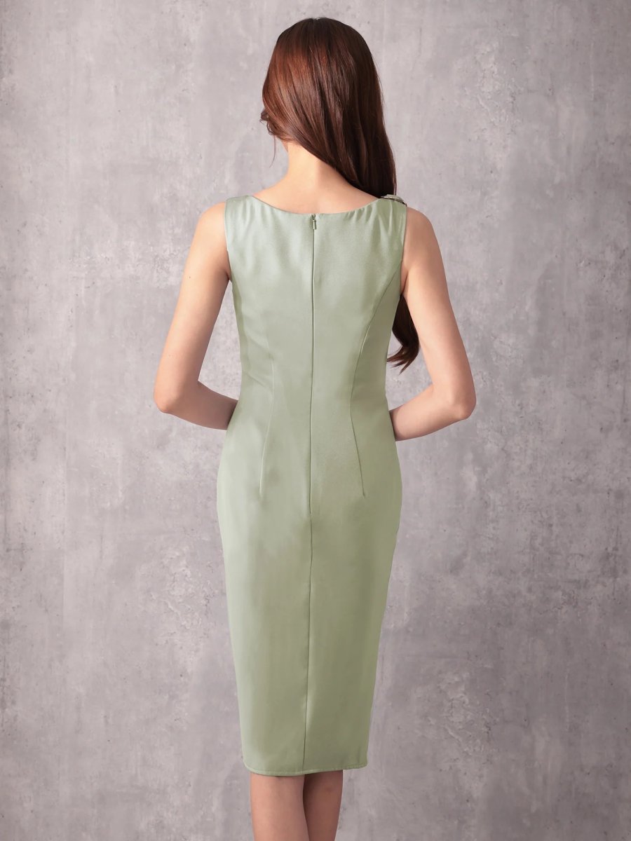 画像7: [Veautt]ドレープ・ショルダーパーツ・タック・タイト・ミディアムドレス《送料＆代引き手数料無料》 (7)