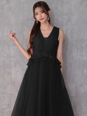 画像2: [Veautt]ペプラム・チュールスカート・ロングフレア・Aライン・ノースリーブ・ミディアムドレス・ワンピース《送料＆代引き手数料無料》 (2)