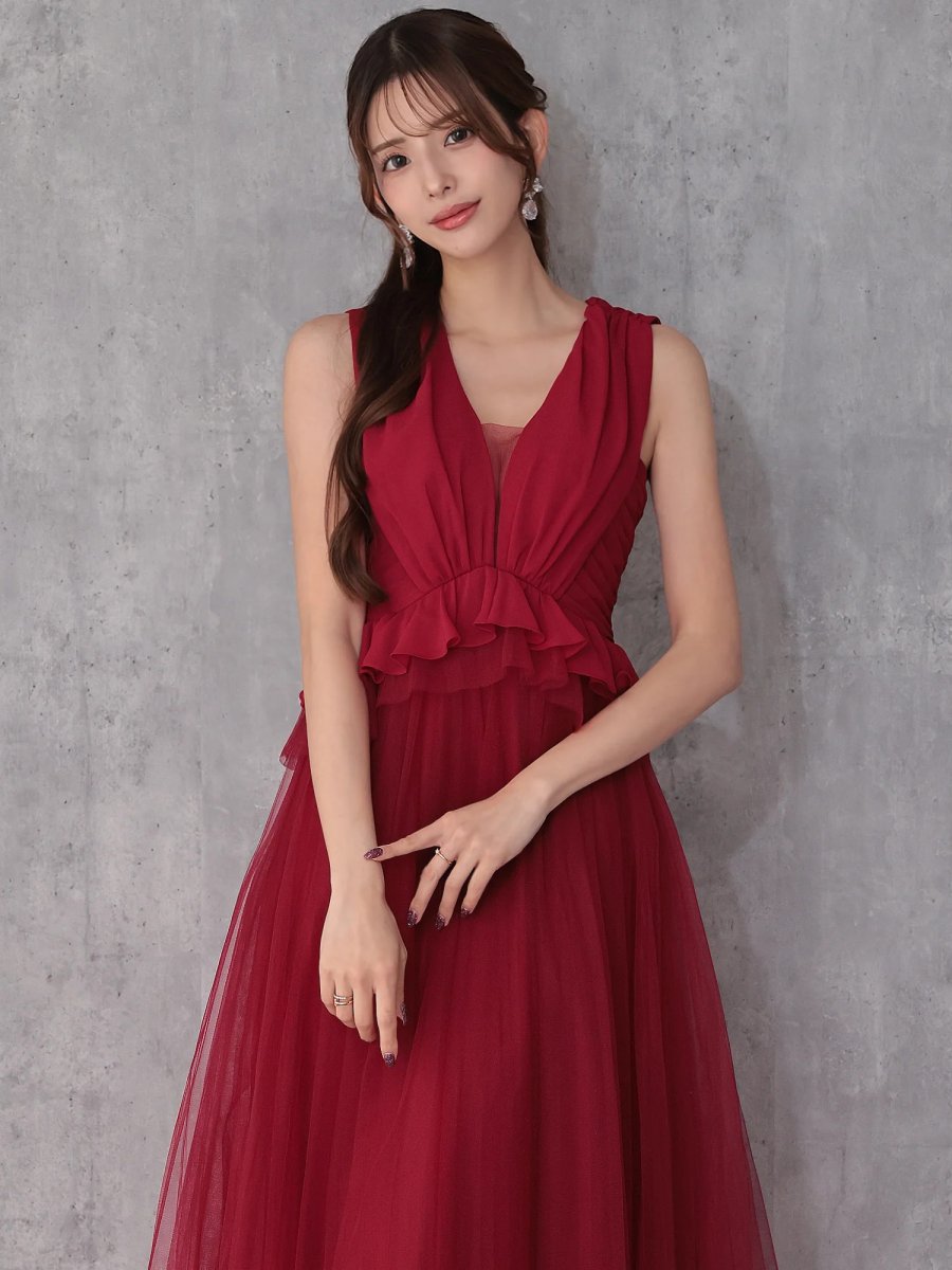 画像3: [Veautt]ペプラム・チュールスカート・ロングフレア・Aライン・ノースリーブ・ミディアムドレス・ワンピース《送料＆代引き手数料無料》 (3)