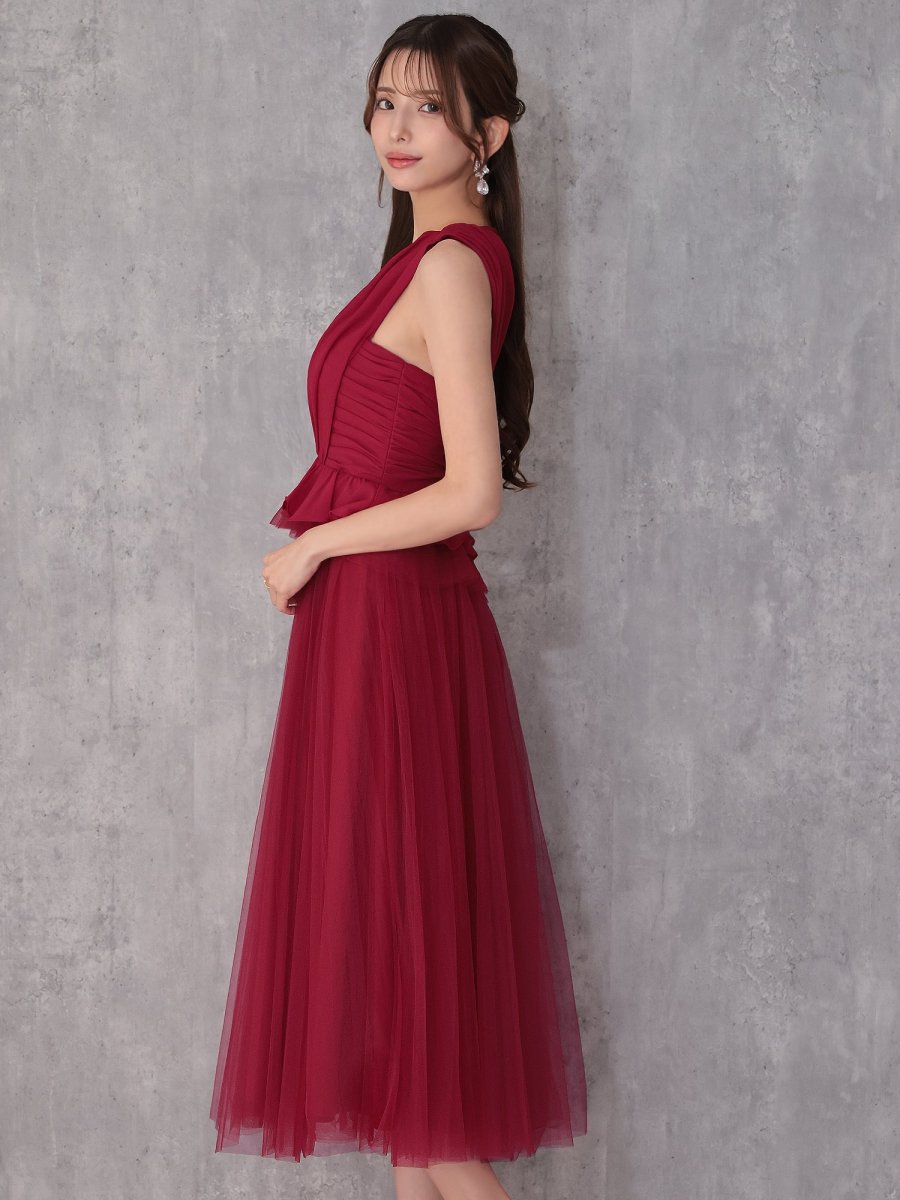 画像4: [Veautt]ペプラム・チュールスカート・ロングフレア・Aライン・ノースリーブ・ミディアムドレス・ワンピース《送料＆代引き手数料無料》 (4)