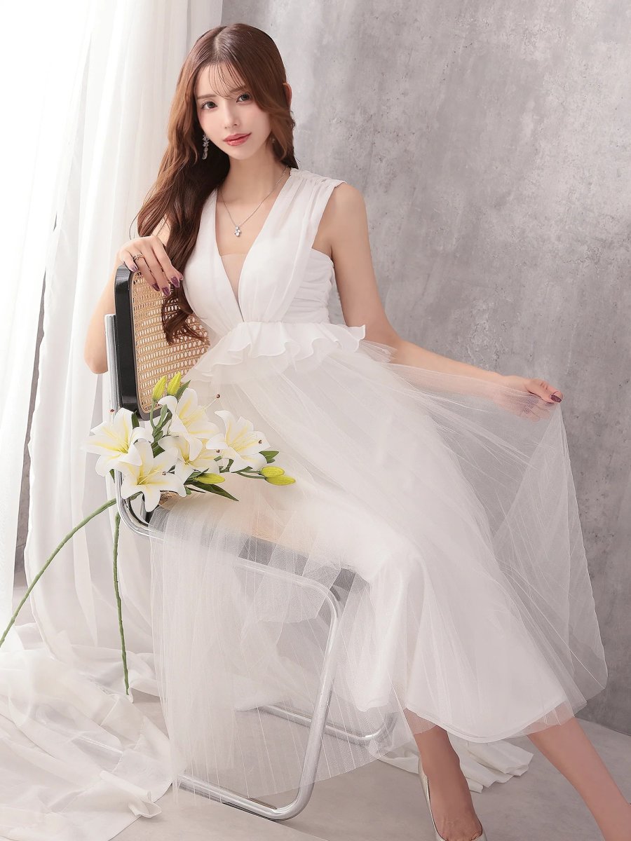 画像6: [Veautt]ペプラム・チュールスカート・ロングフレア・Aライン・ノースリーブ・ミディアムドレス・ワンピース《送料＆代引き手数料無料》 (6)
