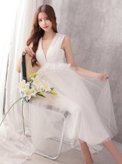 画像6: [Veautt]ペプラム・チュールスカート・ロングフレア・Aライン・ノースリーブ・ミディアムドレス・ワンピース《送料＆代引き手数料無料》 (6)