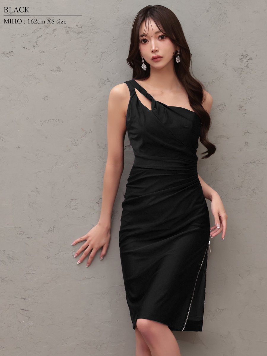 画像8: [ XS-Mサイズ / 4カラー ][Veautt]ワンショルダー・ウエストタック・アシンメトリー・バイカラー・ミディアムドレス《送料＆代引き手数料無料》 (8)