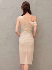 画像11: [ XS-Mサイズ / 4カラー ][Veautt]ワンショルダー・シアー・メッシュ・スリット・タイト・ミディアムドレス《送料＆代引き手数料無料》 (11)