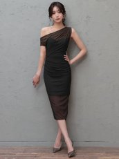 画像9: [ XS-Mサイズ / 4カラー ][Veautt]ワンショルダー・シアー・メッシュ・スリット・タイト・ミディアムドレス《送料＆代引き手数料無料》 (9)
