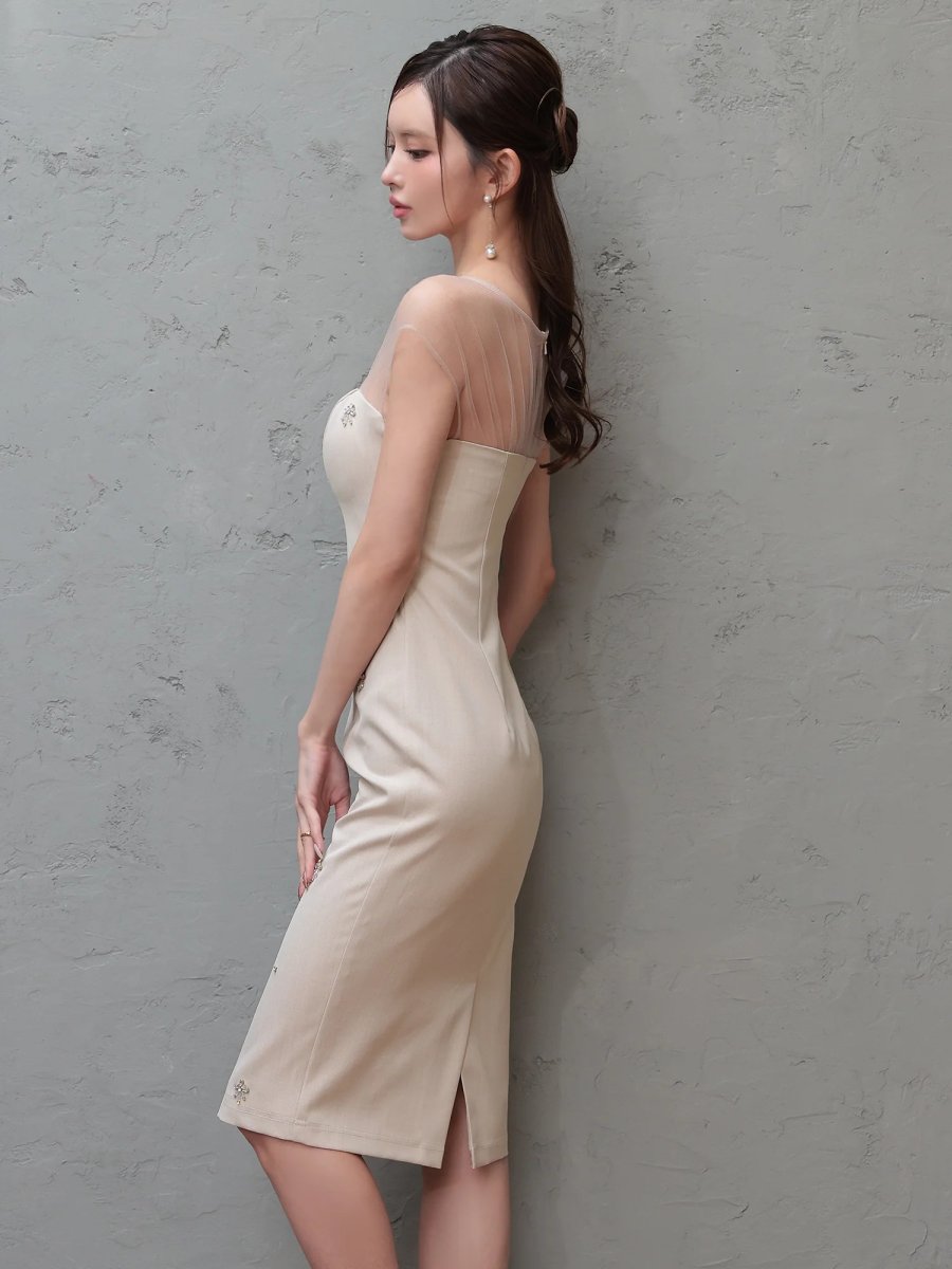 画像4: [Veautt]シアーショルダー・ビジュー・タイト・ミディアムドレス《送料＆代引き手数料無料》 (4)