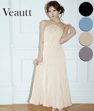 画像1: [ XS-Mサイズ / 4カラー ][Veautt]ホルターネック・ビジューチェーン・ドレープフレア・ミディアムドレス《送料＆代引き手数料無料》 (1)