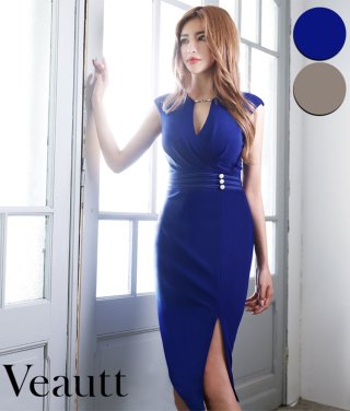 10238＊Veautt＊ラインビジューシンプルミディアムドレスbkXS