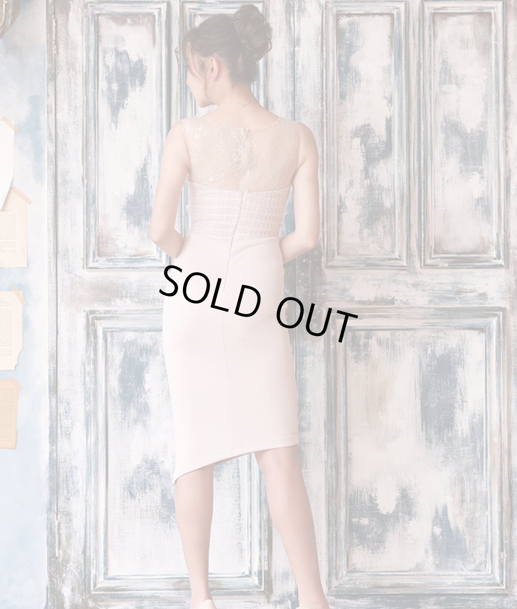 画像3: [Veautt]ノースリーブ・レース・ツイード・ピンクベージュ・ハイウエスト・リボン・ストレッチ・タイト・ミニドレス・ワンピース[山崎みどり着用]《送料＆代引き手数料無料》 (3)