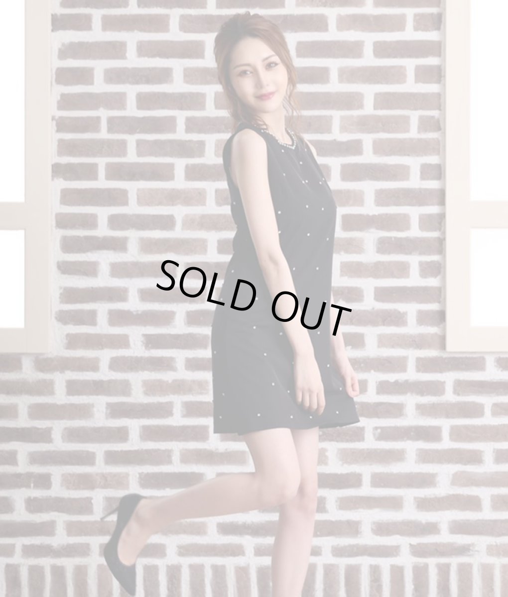 画像2: [rinfarre]ドール風・ビジュー付き・ブラック・Aライン・ノースリーブ・ショート・ミニドレス・ワンピース[関あいか着用][送料無料] (2)