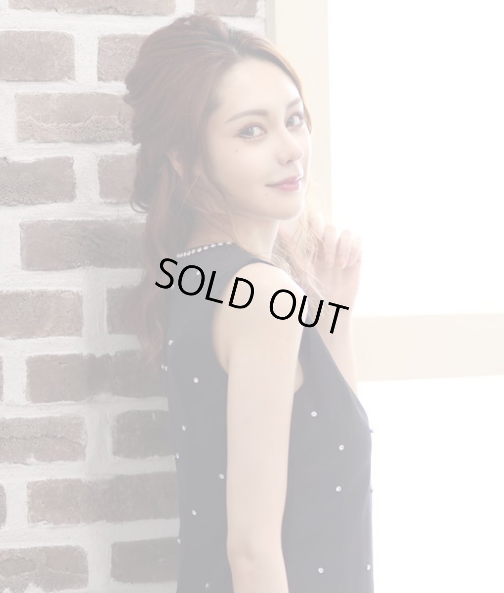 画像4: [rinfarre]ドール風・ビジュー付き・ブラック・Aライン・ノースリーブ・ショート・ミニドレス・ワンピース[関あいか着用][送料無料] (4)