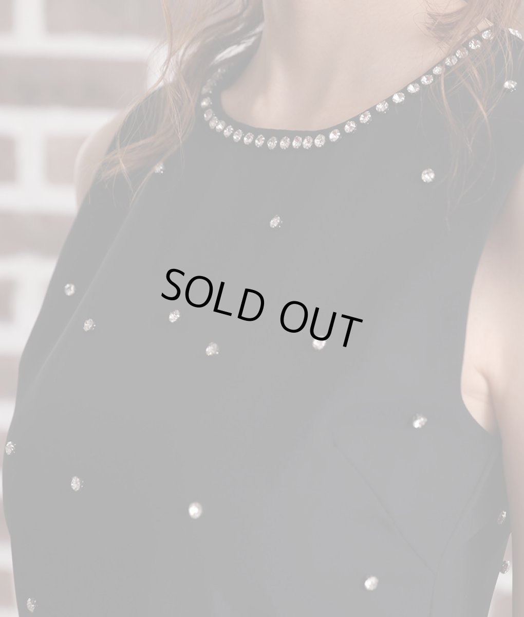 画像10: [rinfarre]ドール風・ビジュー付き・ブラック・Aライン・ノースリーブ・ショート・ミニドレス・ワンピース[関あいか着用][送料無料] (10)