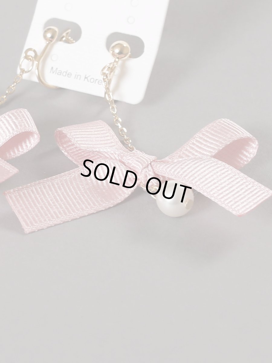 画像3: [ジュエリー][ピアス][イヤリング] ピンクリボン・パール付き・揺れる・フックピアス・ねじ式イヤリング (3)