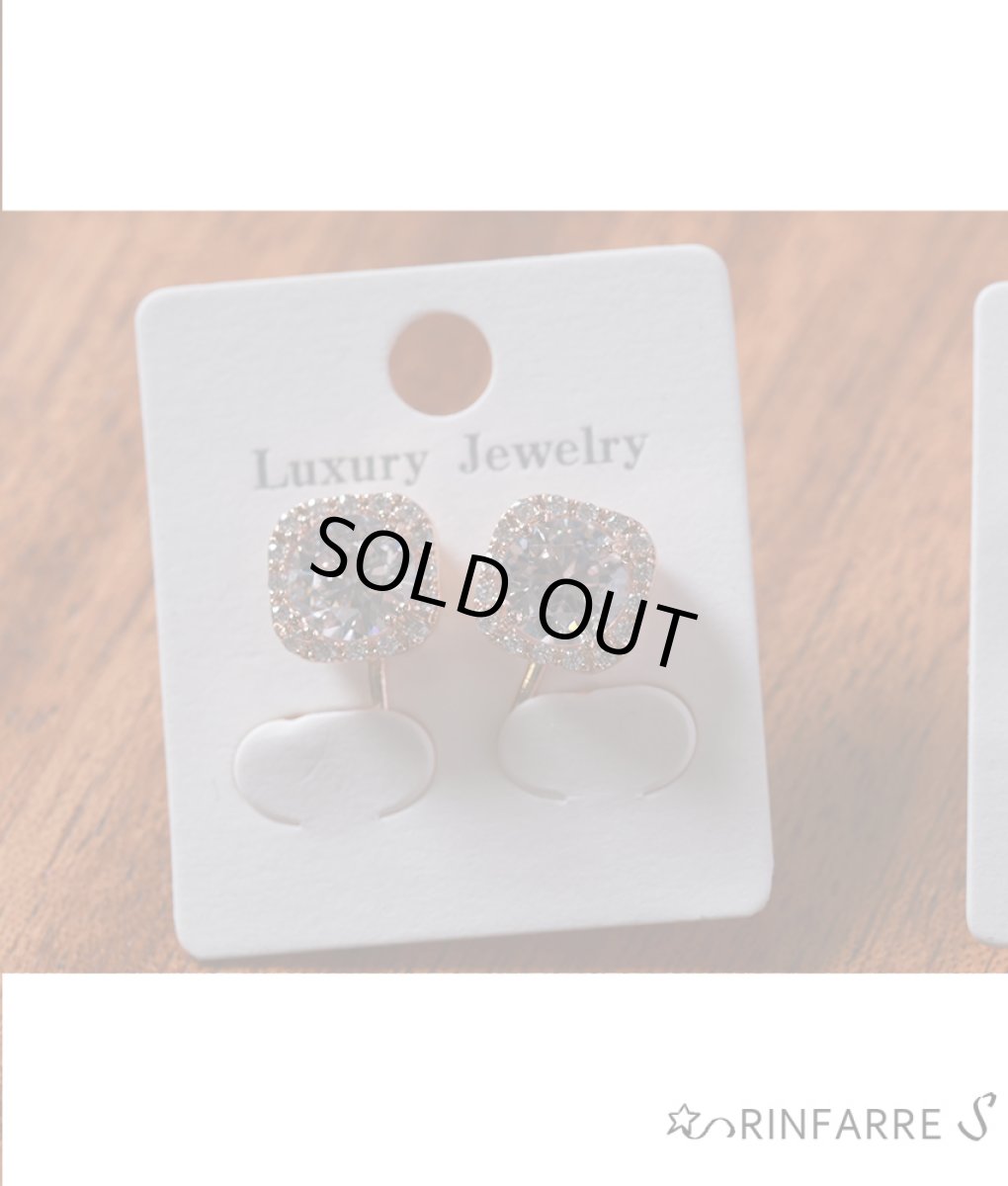 画像3: [ジュエリー][イヤリング] スクエア型ラインストーン・クリアストーン・ねじ式・イヤリング (3)