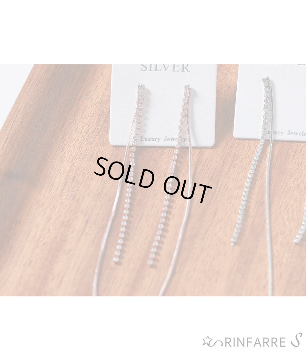 画像2: [ジュエリー][ピアス] シルバー925ポスト・ラインストーン・揺れる・ロング・スタッド・ピアス (2)