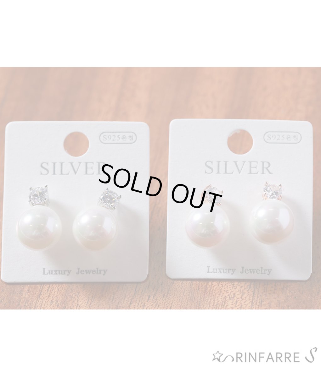 画像1: [ジュエリー][ピアス] シルバー925ポスト・bigパール・ポイントストーン・スタッド・ピアス (1)